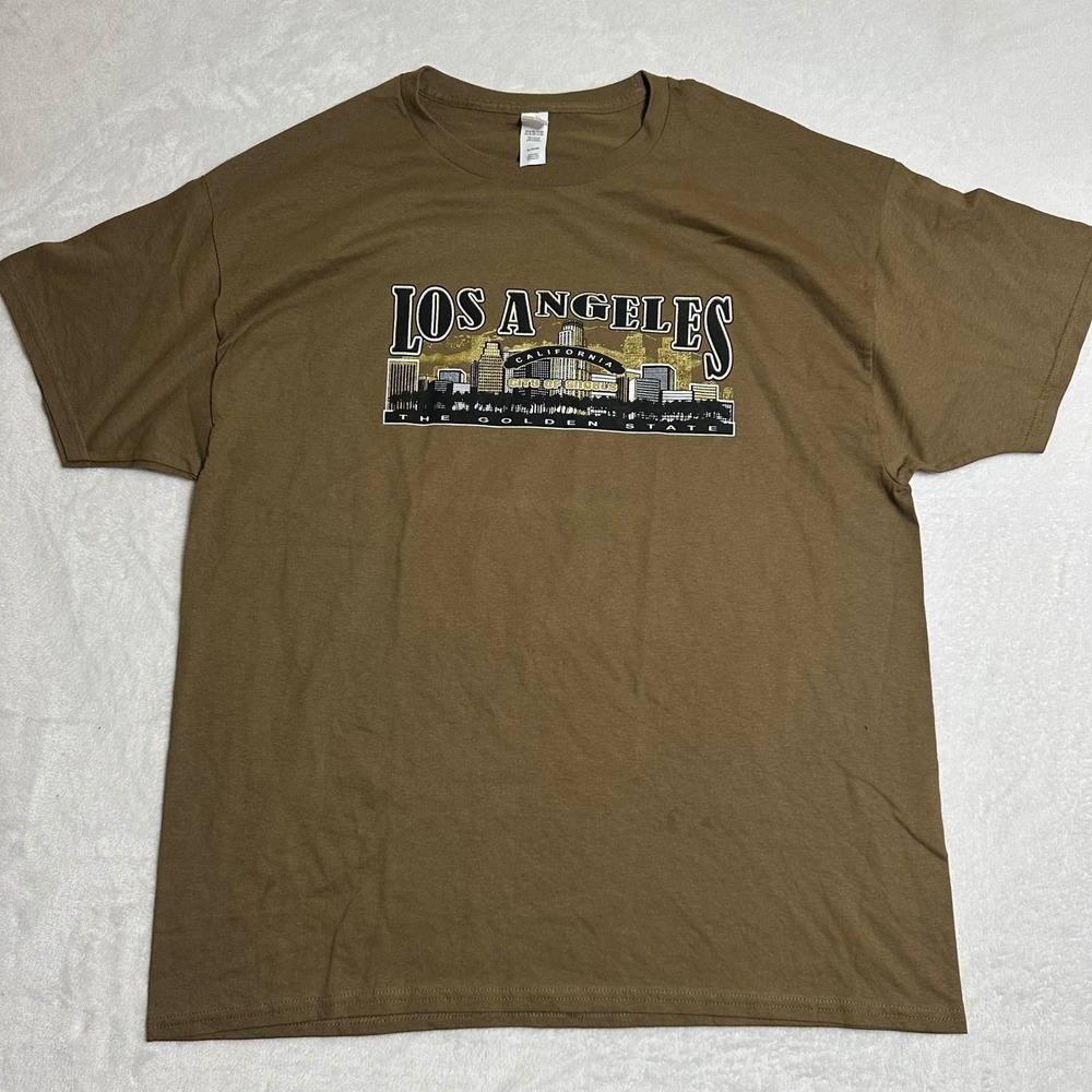 Los Angeles California City of Angels Skyline T-Shirt Hanes Men's XL Brown